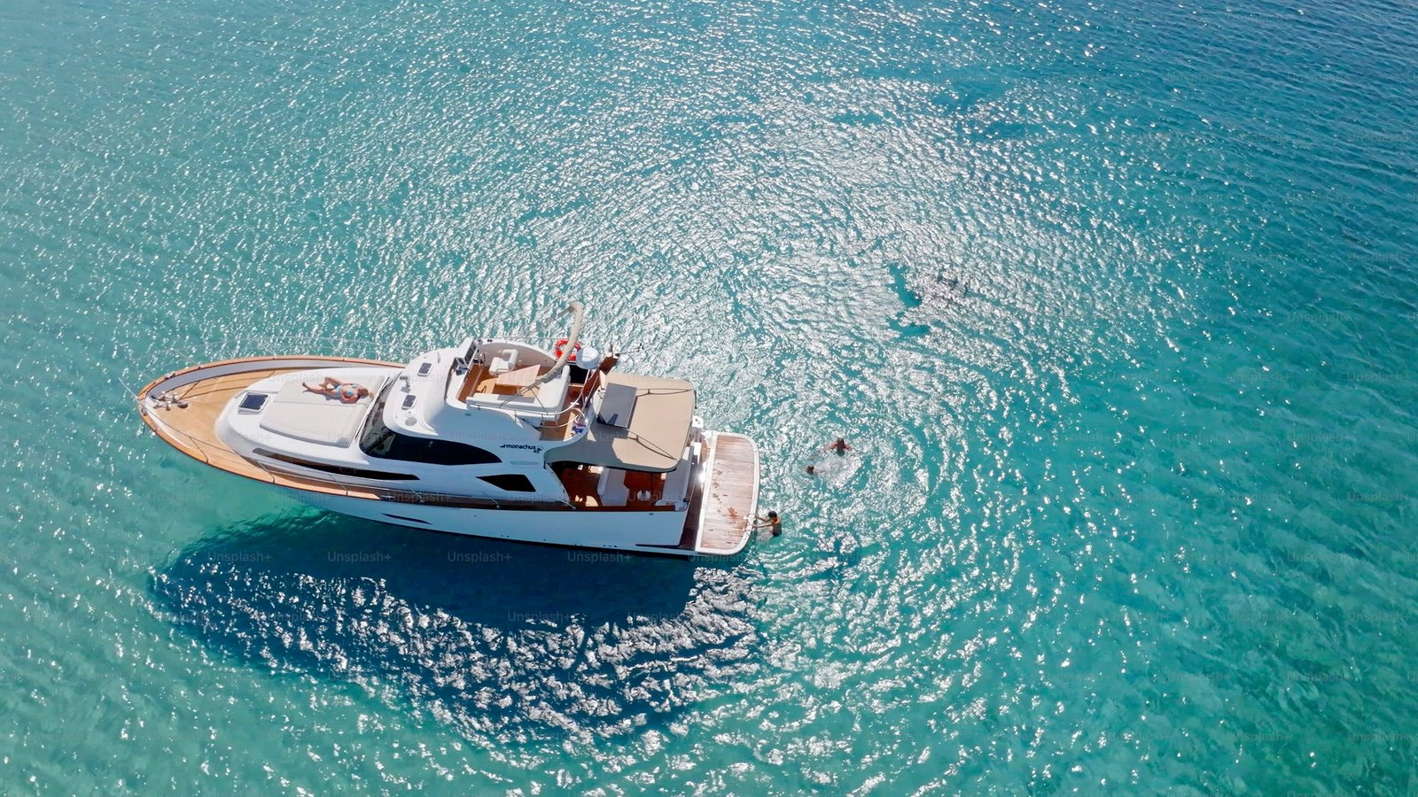 Aerial view of a family swimming in the Adriatic Sea